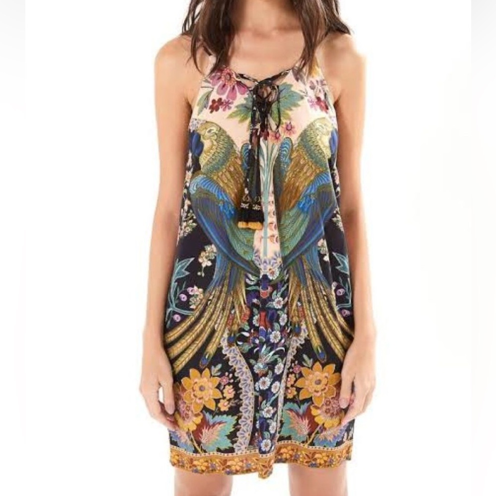 Farm Rio Mini Floral Print Colorful Sleeveless Lace up Detail Dress FARM Boho